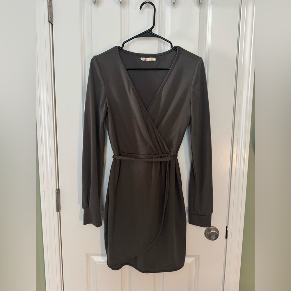 Tulle Charcoal Long Sleeve Dress